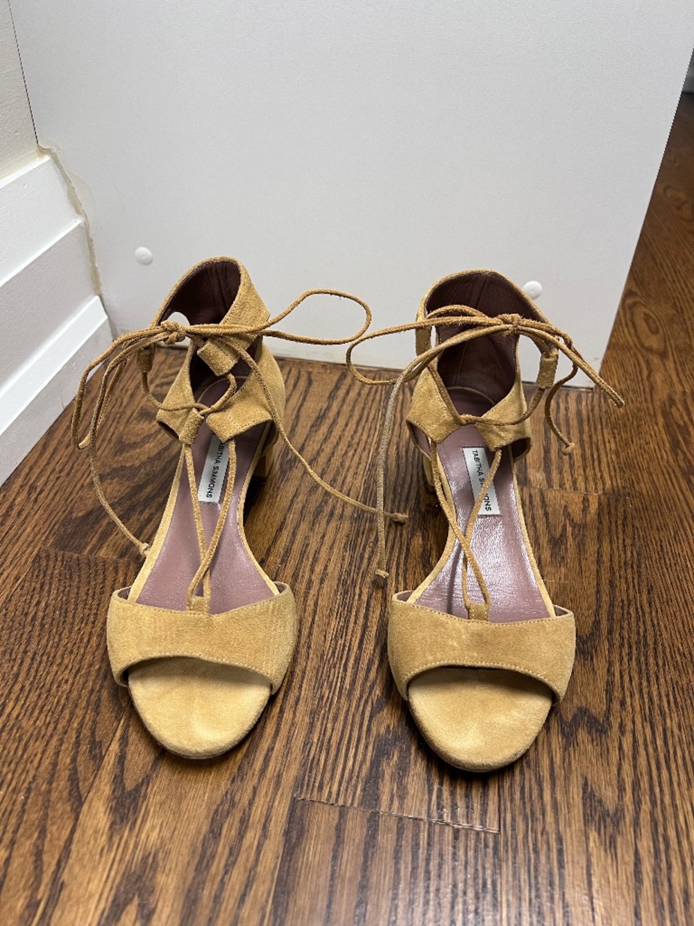 Tabitha Simmons Tan Suede Lace-Up Block Heel Sandals